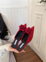 Nueva bolsa cabeza media zapatillas arco de las mujeres tacón grueso tacones altos francés perezoso de un pedal zapatillas geniales - details 5