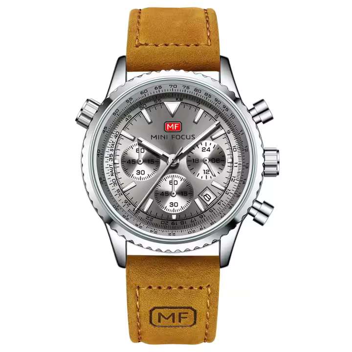 Reloj de cuarzo multifunción para hombre, cronógrafo de aviación, correa de cuero genuino, resistente al agua, luminoso, informal - 1