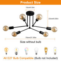 Lámpara de Araña Colgante Goeco con 6 Bases de Bombillas E27 Plafón de Techo Interior Negro para Sala de Estar Salón Dormitorio Estilo Tradicional Eficiencia de Energía Iluminación Retra Montaje Semiflush - details 1