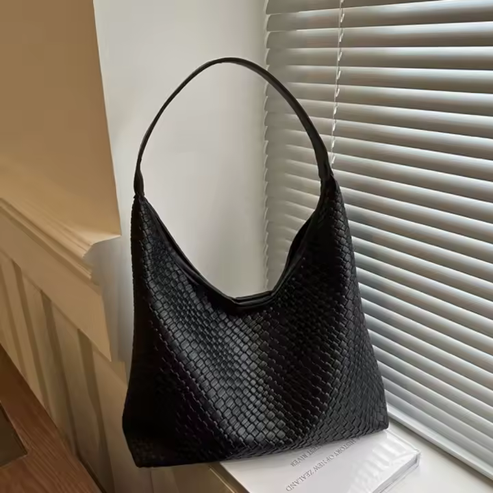 Bolso sencillo de cuero PU tejido trenzado, bolso Hobo estético de gran capacidad, bolso de un solo hombro, bolso para axila para mujer - 1