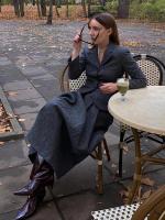 Blazer de lana sintética texturizada para mujer, traje con solapa, chaqueta ajustada con una hilera de botones, falda tipo capa plisada de cintura alta, conjunto elegante de invierno - details 10