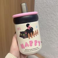 Botella de agua térmica duradera de 500ML con asa, taza de vacío de acero inoxidable 316, tapa de gato de dibujos animados, taza de té de paja para niños y niñas - details 6