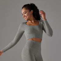 Nessaj-camisas de yoga sin costuras para mujer, top corto de manga larga, ropa deportiva para yoga, fitness, gimnasio, entrenamiento, correr - details 2