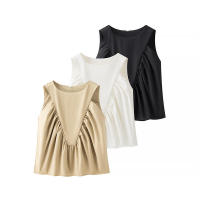OUWU- Blusa plisada a la moda para mujer, sin mangas, cuello redondo, Top elegante, camisa femenina, prenda de moda - details 1
