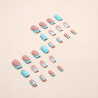 Kit de Uñas Artificiales Medio con Cubierta Completa Arte de Uñas Azul Verde con Pegamento - details 4