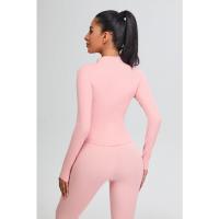 Ropa deportiva de moda para mujer, Top de Yoga con cremallera y manga larga con cuello alto y manga larga - details 6