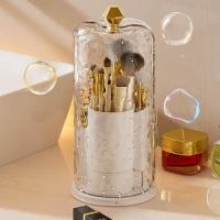 Plástico 360 ° Soporte giratorio para brochas de maquillaje, caja de almacenamiento de cosméticos a prueba de polvo de gran capacidad con tapa, organizador de maquillaje, tocador - details 2
