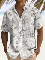 Camiseta vintage para hombre con estampado gráfico de barco de vela, ropa de manga corta con cuello redondo para verano al aire libre - details 4