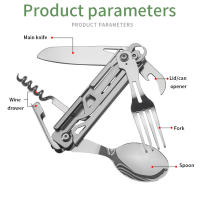 Cuchillo Plegable de Acero Inoxidable 420 con Bolsillo Multifuncional Portátil con Tenedor y Cuchara para Supervivencia al Aire Libre y Camping Herramientas de Mano Desmontables - details 0