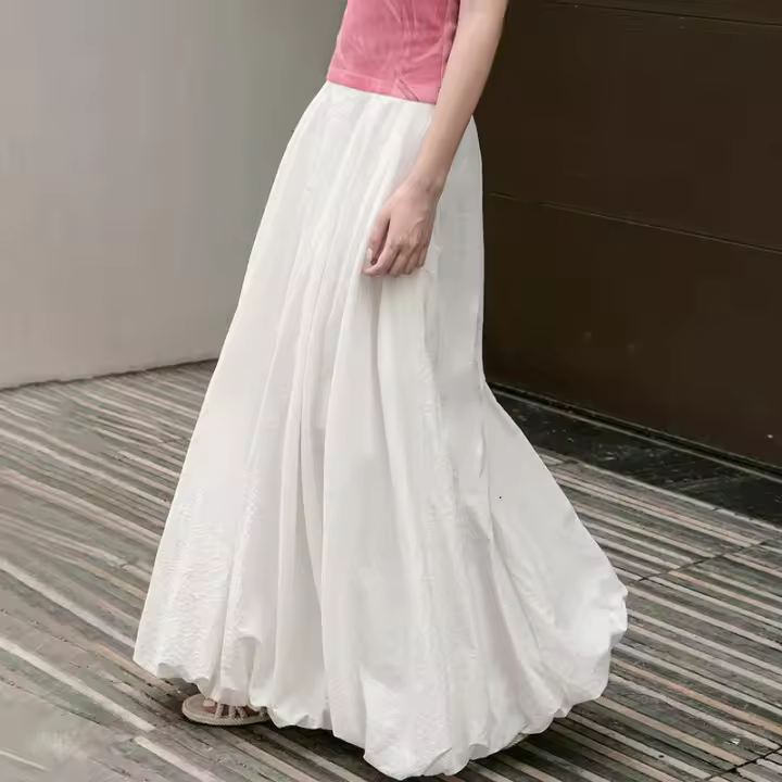 BUNO-Falda larga informal de Color liso para mujer, Falda acampanada elástica de cintura alta coreana, moda de verano, 2025 - 1