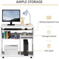 Mesa de Escritorio con Ruedas Escritorio de Oficina Extraíble con Estantería para PC Impresora - details 4