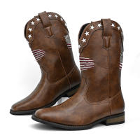 Bordado de cabeza cuadrada, botas occidentales de diseño con patrón característico de mezclilla para hombres rectos retro - details 3