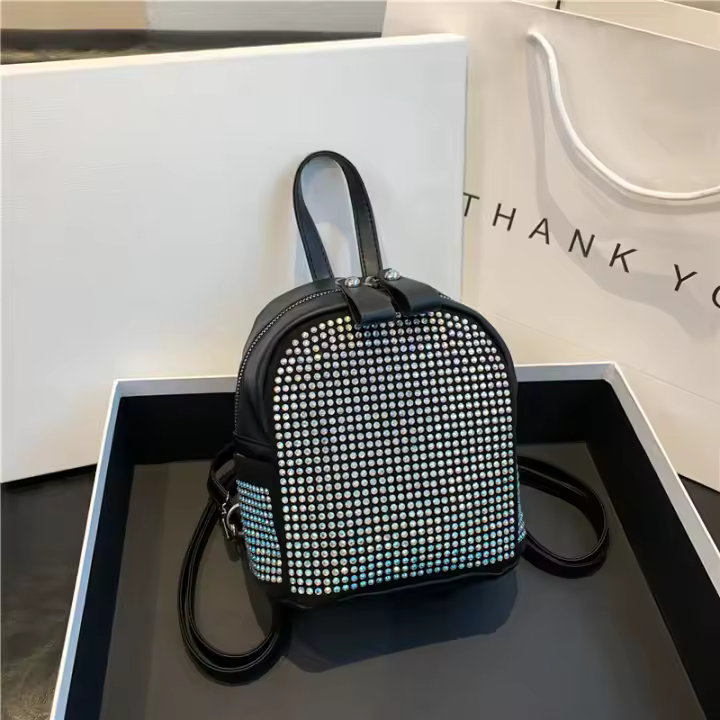 Mochila, moda, mochila, mujer, mochila, nuevo estilo, casual, moda urbana, diamantes de colores, otoño 2025 - 1
