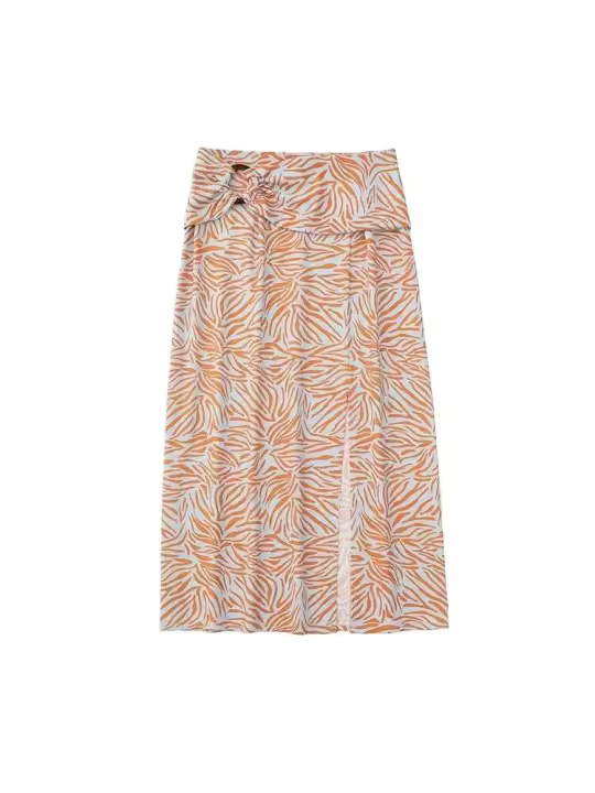SIYANG Vintage estampado lateral anillo decoración mujer moda Split Midi faldas femeninas elegantes fondos - 1