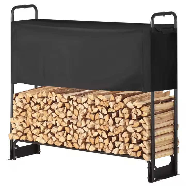 SucceBuy Rejilla para leña para exteriores de 4,3 pies con cubierta impermeable Oxford 600D, 52 x 14,2 x 46,1 pulgadas, soporte para troncos resistente - 1