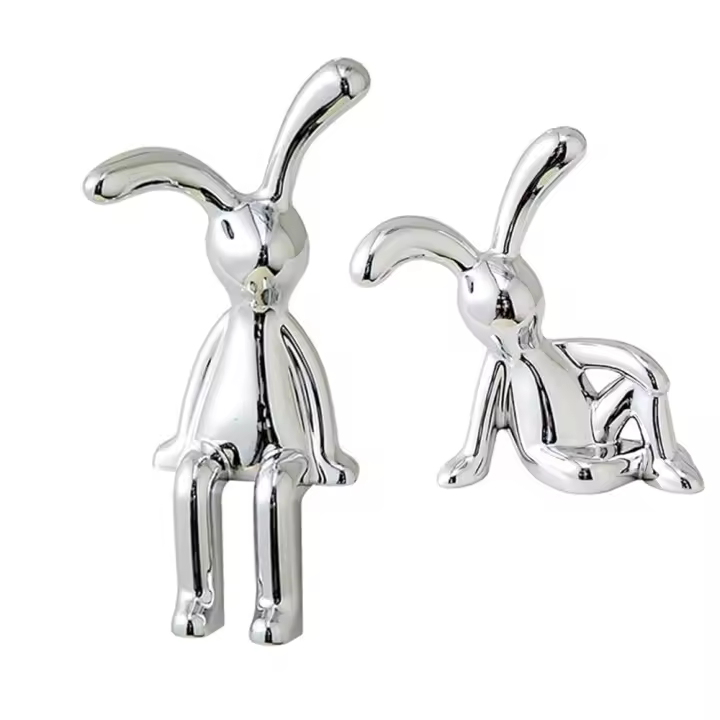 Estatuilla de conejo para decoración del hogar, estatua de conejo adhesivo de oreja larga, 2 piezas - 1