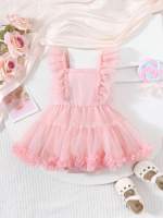 Vestido De Un Pie Para Bebé De Verano Con Lazo En Malla Cómodo Y Casual Para Niñas Estilo Sólido Talla True to Size Material Poliéster - details 1