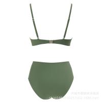 Nuevo Bikini dividido de color sólido con tiras cruzadas, traje de baño de cintura alta, sexy - details 14