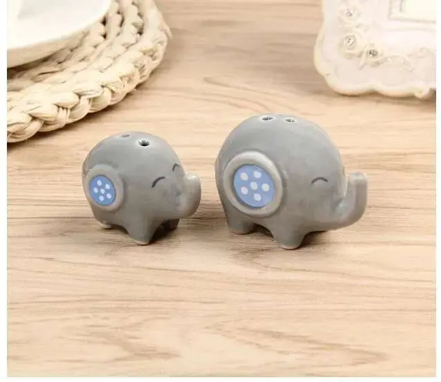 1 par de pimienta de sal de cerámica, hermosos tarros de condimento de elefante, cajas de regalo de embalaje de boda, tarros de especias decorativos - 1