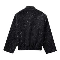 Chaqueta de Lentejuelas Brillantes Oro Y2K Cuello Altivo, Manga Larga, Abrigo Corto para Mujeres - details 1