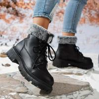 Women's Fashion Solid Color Fluffy Boots Lace Up Soft Sole Platform Warm Lined Boots Winter Round Toe Snow Boots - details 3