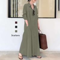 Vestidos sencillos e informales de Color liso para mujer, vestidos largos holgados con solapa y manga de un solo pecho, Vestidos para ir al trabajo - details 2
