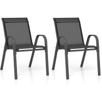2/4 Sillas de Jardín, Silla Apilable Terreza Exterior de Tela con Marco de Metal, Sillón de Comedor con Reposabrazos y Respaldo Alto, Carga 150kg, 56 x 70 x 84 cm (4, Gris) - details 7