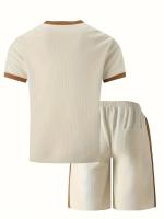 Conjunto Casual de Verano para Hombres Camiseta de Manga Corta con Patrón de Abyes y Pantalones Cortos con Cordón Light Brown y Blanco Perfecto Regalo para Él - details 9