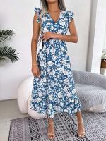 Vestido estampado de primavera y verano para mujer, largo Tre sin mangas, con cuello de seta comestible, adecuado para vacaciones - details 4
