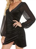 Vestido corto de manga larga ajustado para mujer, corsé de Color sólido, ropa elegante de lujo, Otoño e Invierno - details 6