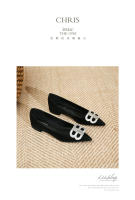 Zapatos de tacón bajo con punta en punta y diamantes de imitación negros de alta gama - details 11