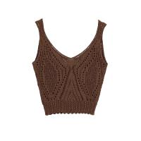 PB & ZA 2025 slim fit jacquard malla tejida con cuello en V tirantes cortos casual simple tops novedad de verano ropa de mujer - details 2