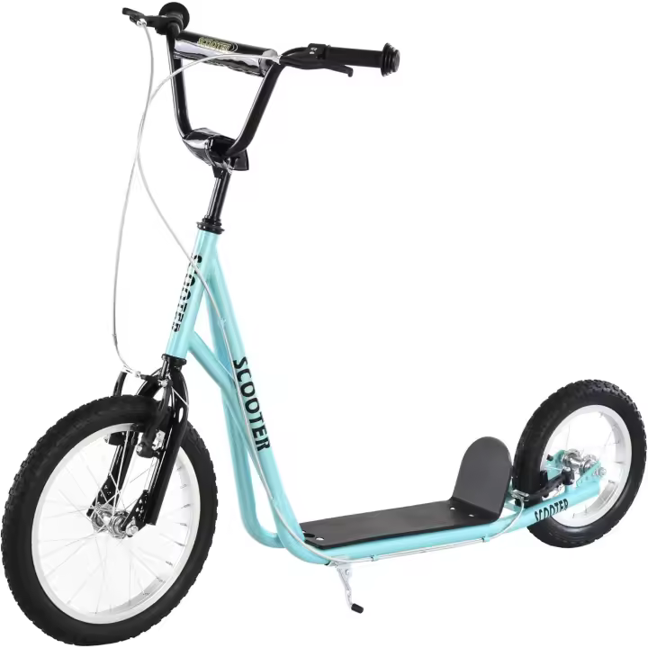 Scooter Patinete para Niños Mayores de 5 Años con 2 Neumáticos de Caucho Inflable con Doble Freno Manillar Ajustable en Altura Soporte 100 kg 135x58x88-94 cm Azul - 1