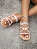 GIOIO Sandalias Planas Para Mujer, Zapatillas Geniales, Zapatillas Cruzadas De Franela Con Suela De Cáñamo Falsa De Cuerda De Cáñamo De Imitación - details 34