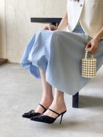 Nuevo temperamento puntiagudo rosa bolsa cabeza media zapatillas mujer malla encaje stiletto tacones altos - details 9