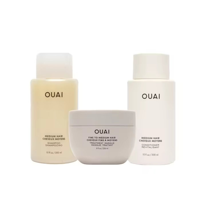 OUAI Medium Bundle Shampoo Oz), Acondicionador (10 y mascarilla de tratamiento capilar (8 Fl Oz) con manteca de karité, queratina pantenol - parabenos, - 1