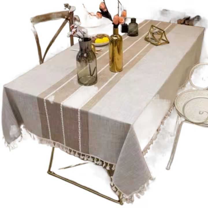 Decoración de cocina, mantel rústico de arpillera, cubierta de mesa portátil impermeable con protector de mesa de borlas para Hotel - 1