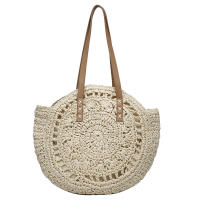 Bolso redondo de paja para mujer, bolsa de hombro de gran capacidad, tejido hueco, informal, ideal para ir de compras - details 19