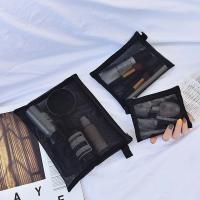 Neceser de viaje con cremallera para mujer, bolsa de maquillaje de malla transparente negra, organizador de almacenamiento, bolsa de cosméticos informal - details 2
