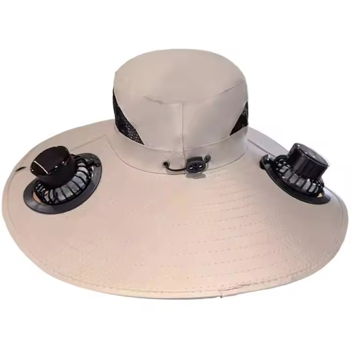 Sombrero de pesca con protección UV y ventilador solar de ala ancha, verano con 2 ventiladores extraíbles, sombrero con visera para deportes de playa al aire libre - 1