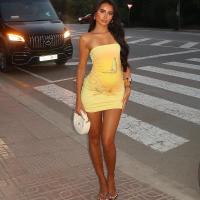 Vestido ajustado de verano para mujer, nuevo, sexy, sin tirantes, con estampado de mariposas y entallado en la cintura. - details 5