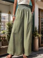 Pantalones de mujer estampados sueltos de cintura alta de pierna ancha elásticos verde estético Original Casual - details 1