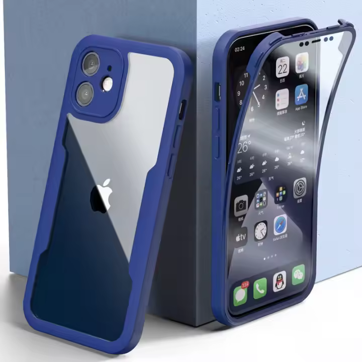 Funda de teléfono transparente con protección de cuerpo completo 360 para iPhone 15 14 Pro Max 11 12 13 X XR XS 7 8 SE cubierta de parachoques de pantalla frontal suave - 1