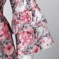 Elegante Vestido de Fiesta Impreso para Damas Cuello en V, Manga Corta con Volantes, Corte A-línea, Dulce y Elegante de Verano - details 7