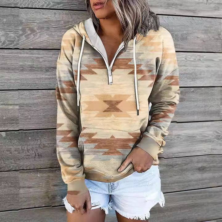 Sudadera con capucha para mujer, chaqueta oversize, suéter bohemio, vintage, estampado geométrico, San Valentín, primavera - 1