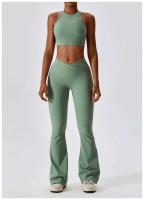 Conjunto de yoga sin costuras para mujer, yoga para mujer, sujetador deportivo acanalado, body de gimnasio, tres piezas de ropa deportiva, 1/2 pieza. - details 39