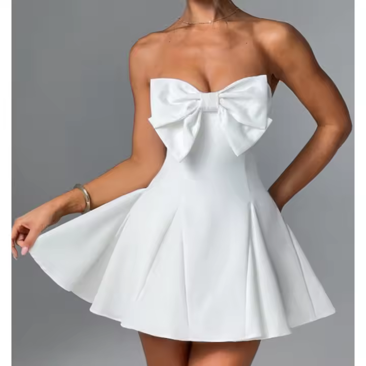 Estilo europeo y americano nuevo tubo superior arco falda corta estilo dulce ropa de mujer vestido de color sólido - 1