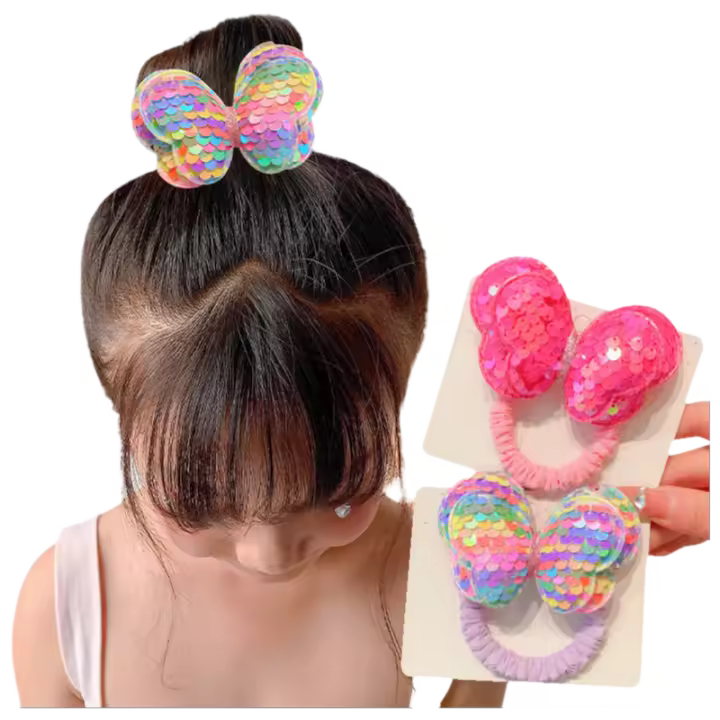 Cinta Elástica Para Cabello Con Mariposa De Lentejuelas Para Niñas Accesorio De Princesa Decorativo Para Niños Cabeza De Bebé - 1