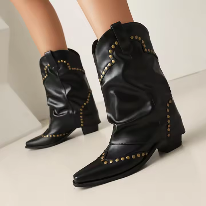 Nuevas botas occidentales retro, botas cortas, zapatos de mujer de gran tamaño, pantalones remachados, botas de mujer - 1