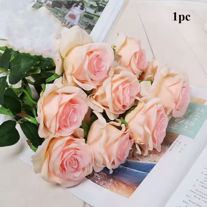 Rosa de imitación de 5 colores para decoración de fiestas, suministros para festivales, ramo de rosas pequeñas, decoración del hogar - 1